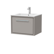 Hudson Reed Lille 600mm Wall Hung Single Drawer Vanity With Basin - 1 Tap Hole Contemp Pebble Grey MFC Smooth Matt,vitreous China 449x605x460mm - JJ Building Materials