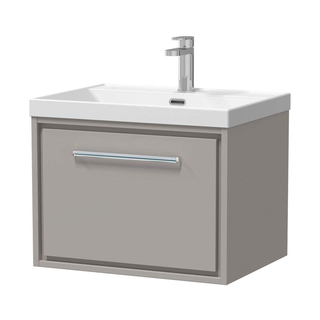 Hudson Reed Lille 600mm Wall Hung Single Drawer Vanity With Basin - 1 Tap Hole Contemp Pebble Grey MFC Smooth Matt,vitreous China 481x610x460mm - JJ Building Materials