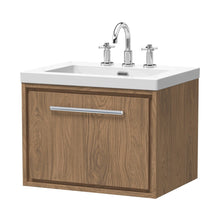 Hudson Reed Lille 600mm Wall Hung Single Drawer Vanity With Basin - 3 Tap Hole Contemp Antique Oak Fireclay,MFC Textured Woodgrain 476x613x462mm - JJ Building Materials
