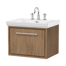 Hudson Reed Lille 600mm Wall Hung Single Drawer Vanity With Basin - 3 Tap Hole Contemp Antique Oak Fireclay,MFC Textured Woodgrain 497x630x471mm - JJ Building Materials