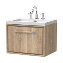 Hudson Reed Lille 600mm Wall Hung Single Drawer Vanity With Basin - 3 Tap Hole Contemp Bleached Oak Fireclay,MFC Textured Woodgrain 476x613x462mm - JJ Building Materials