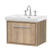 Hudson Reed Lille 600mm Wall Hung Single Drawer Vanity With Basin - 3 Tap Hole Contemp Bleached Oak Fireclay,MFC Textured Woodgrain 497x630x471mm - JJ Building Materials