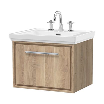 Hudson Reed Lille 600mm Wall Hung Single Drawer Vanity With Basin - 3 Tap Hole Contemp Bleached Oak Fireclay,MFC Textured Woodgrain 497x630x471mm - JJ Building Materials