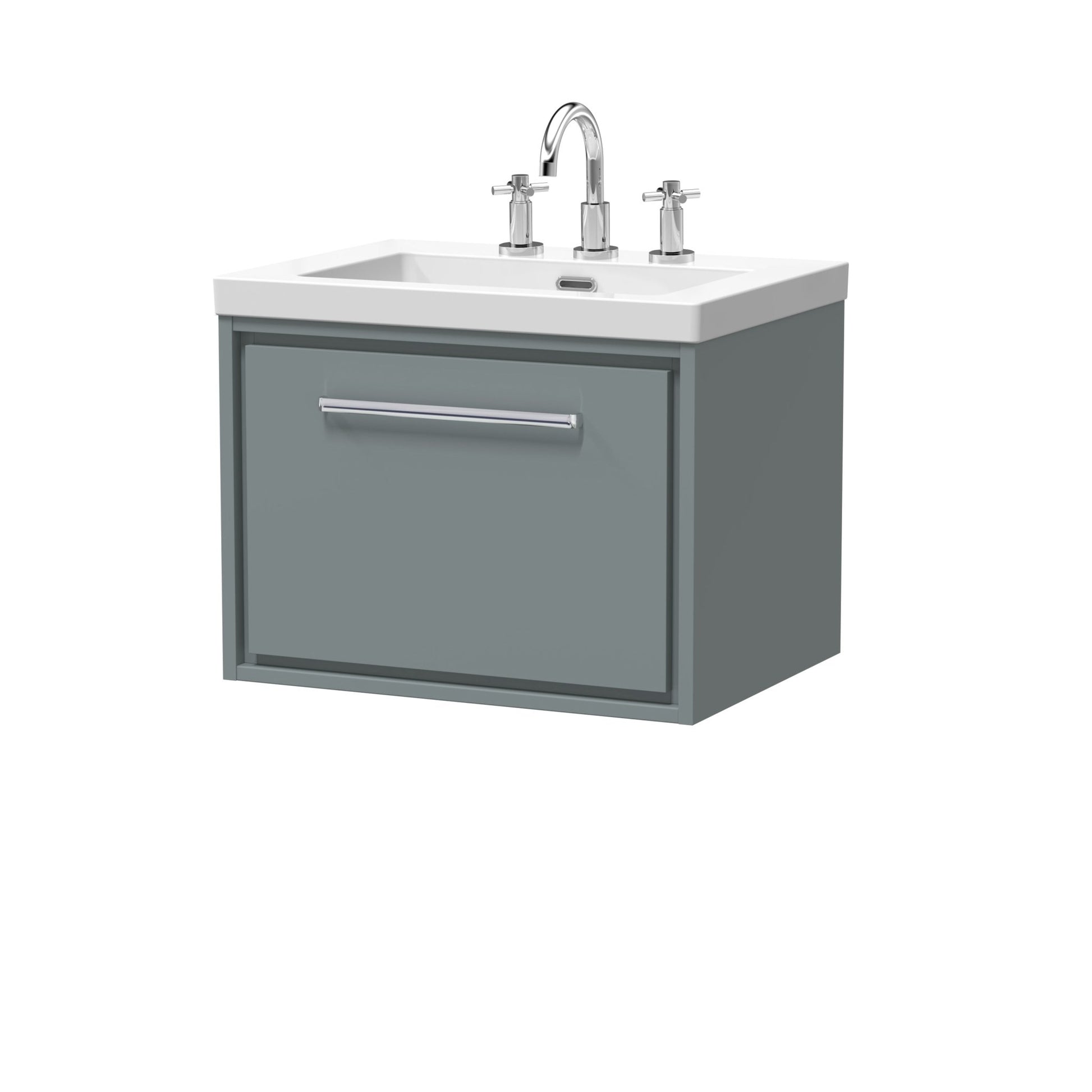 Hudson Reed Lille 600mm Wall Hung Single Drawer Vanity With Basin - 3 Tap Hole Contemp Coastal Grey Fireclay,MFC Smooth Matt 476x613x462mm - JJ Building Materials