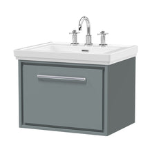 Hudson Reed Lille 600mm Wall Hung Single Drawer Vanity With Basin - 3 Tap Hole Contemp Coastal Grey Fireclay,MFC Smooth Matt 497x630x471mm - JJ Building Materials
