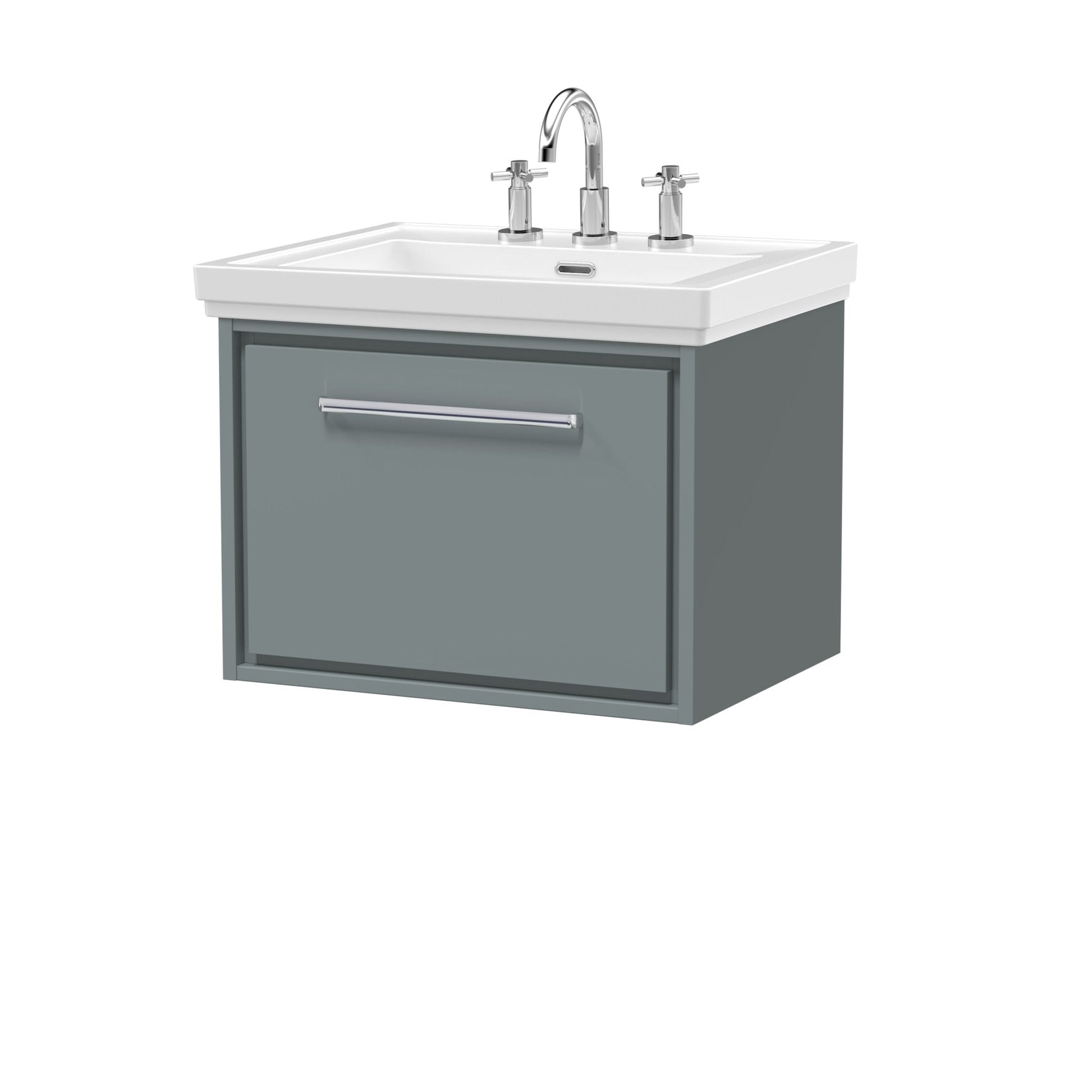 Hudson Reed Lille 600mm Wall Hung Single Drawer Vanity With Basin - 3 Tap Hole Contemp Coastal Grey Fireclay,MFC Smooth Matt 497x630x471mm - JJ Building Materials