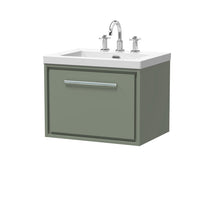Hudson Reed Lille 600mm Wall Hung Single Drawer Vanity With Basin - 3 Tap Hole Contemp Fern Green Fireclay,MFC Smooth Matt 476x613x462mm - JJ Building Materials