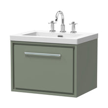 Hudson Reed Lille 600mm Wall Hung Single Drawer Vanity With Basin - 3 Tap Hole Contemp Fern Green Fireclay,MFC Smooth Matt 476x613x462mm - JJ Building Materials