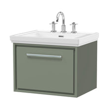 Hudson Reed Lille 600mm Wall Hung Single Drawer Vanity With Basin - 3 Tap Hole Contemp Fern Green Fireclay,MFC Smooth Matt 497x630x471mm - JJ Building Materials