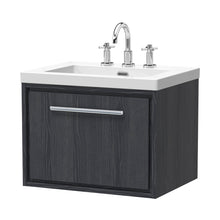 Hudson Reed Lille 600mm Wall Hung Single Drawer Vanity With Basin - 3 Tap Hole Contemp Graphite Grey Woodgrain Fireclay,MFC Textured Woodgrain 476x613x462mm - JJ Building Materials