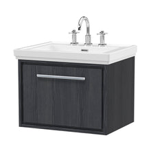 Hudson Reed Lille 600mm Wall Hung Single Drawer Vanity With Basin - 3 Tap Hole Contemp Graphite Grey Woodgrain Fireclay,MFC Textured Woodgrain 497x630x471mm - JJ Building Materials