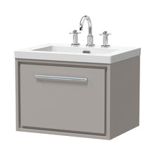 Hudson Reed Lille 600mm Wall Hung Single Drawer Vanity With Basin - 3 Tap Hole Contemp Pebble Grey Fireclay,MFC Smooth Matt 476x613x462mm - JJ Building Materials
