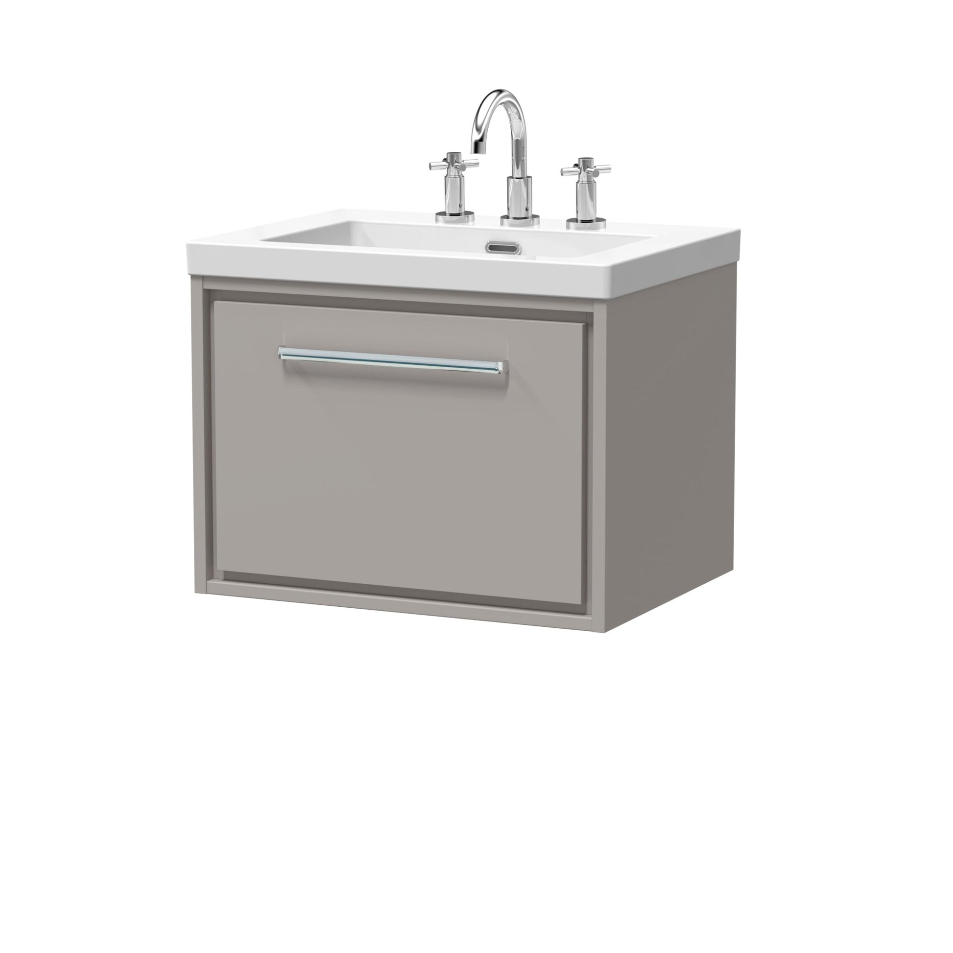 Hudson Reed Lille 600mm Wall Hung Single Drawer Vanity With Basin - 3 Tap Hole Contemp Pebble Grey Fireclay,MFC Smooth Matt 476x613x462mm - JJ Building Materials