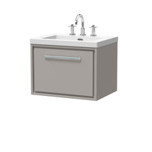 Hudson Reed Lille 600mm Wall Hung Single Drawer Vanity With Basin - 3 Tap Hole Contemp Pebble Grey Fireclay,MFC Smooth Matt 476x613x462mm - JJ Building Materials