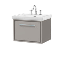 Hudson Reed Lille 600mm Wall Hung Single Drawer Vanity With Basin - 3 Tap Hole Contemp Pebble Grey Fireclay,MFC Smooth Matt 497x630x471mm - JJ Building Materials