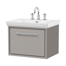 Hudson Reed Lille 600mm Wall Hung Single Drawer Vanity With Basin - 3 Tap Hole Contemp Pebble Grey Fireclay,MFC Smooth Matt 497x630x471mm - JJ Building Materials