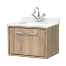Hudson Reed Lille 600mm Wall Hung Single Drawer Vanity With Marble Worktop Basin Contemp Bleached Oak MFC Textured Woodgrain,vitreous China 509x620x470mm - JJ Building Materials