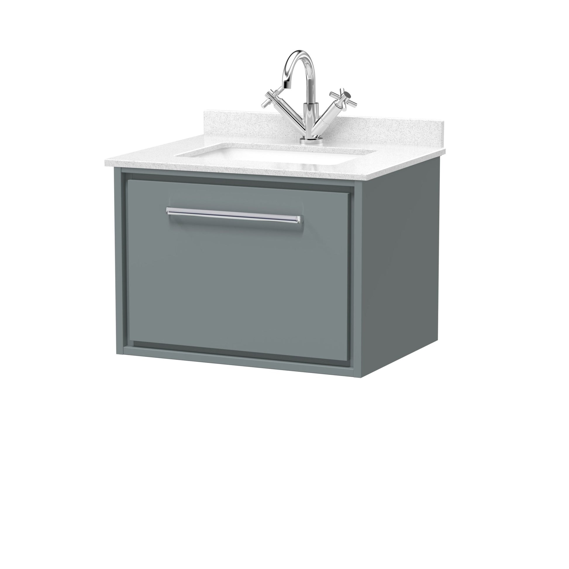Hudson Reed Lille 600mm Wall Hung Single Drawer Vanity With Marble Worktop Basin Contemp Coastal Grey MFC Smooth Matt,vitreous China 509x620x470mm - JJ Building Materials