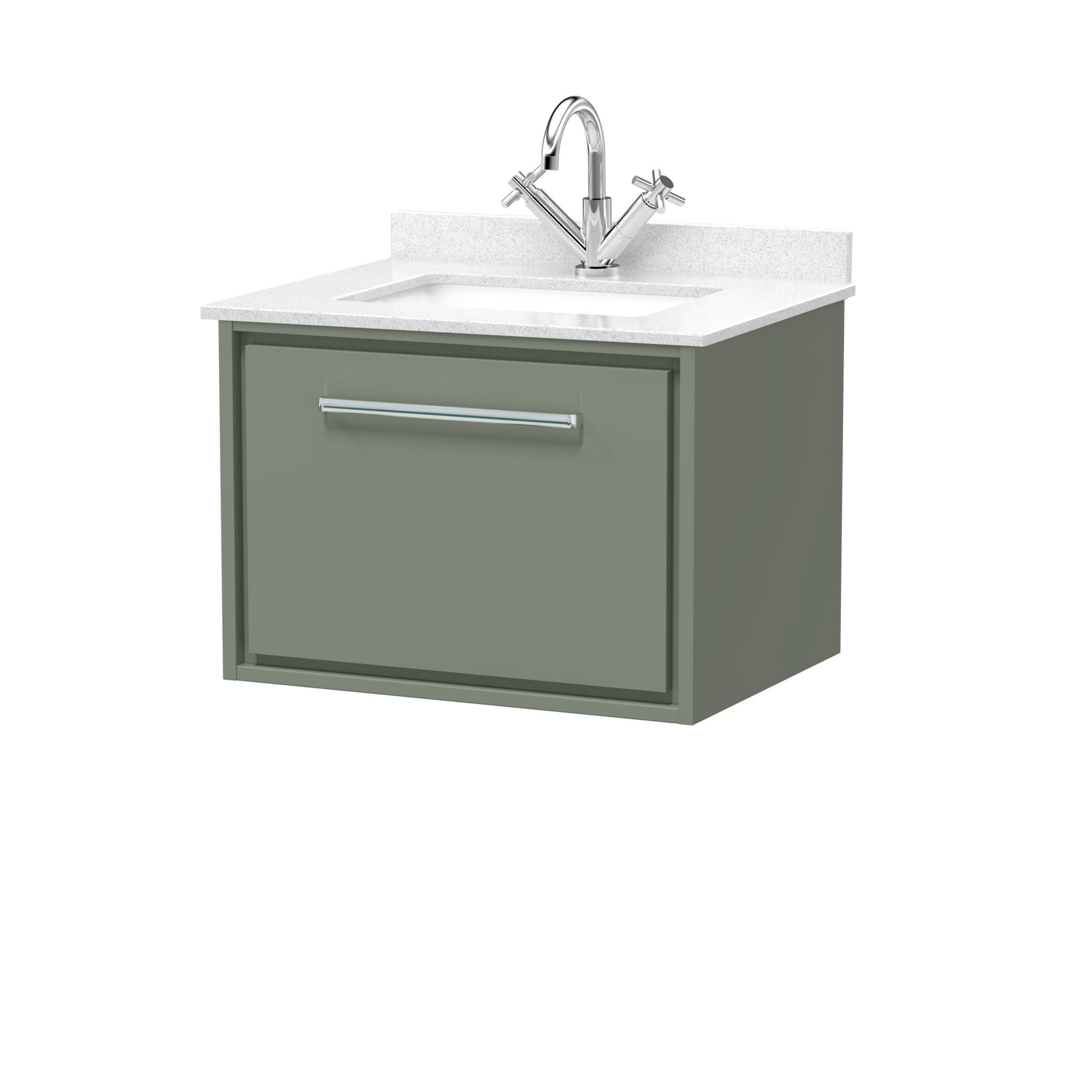 Hudson Reed Lille 600mm Wall Hung Single Drawer Vanity With Marble Worktop Basin Contemp Fern Green MFC Smooth Matt,vitreous China 509x620x470mm - JJ Building Materials