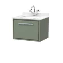 Hudson Reed Lille 600mm Wall Hung Single Drawer Vanity With Marble Worktop Basin Contemp Fern Green MFC Smooth Matt,vitreous China 509x620x470mm - JJ Building Materials