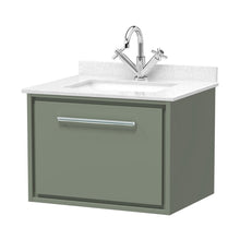 Hudson Reed Lille 600mm Wall Hung Single Drawer Vanity With Marble Worktop Basin Contemp Fern Green MFC Smooth Matt,vitreous China 509x620x470mm - JJ Building Materials