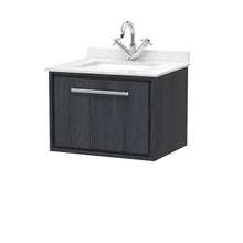 Hudson Reed Lille 600mm Wall Hung Single Drawer Vanity With Marble Worktop Basin Contemp Graphite Grey Woodgrain MFC Textured Woodgrain,vitreous China 509x620x470mm - JJ Building Materials
