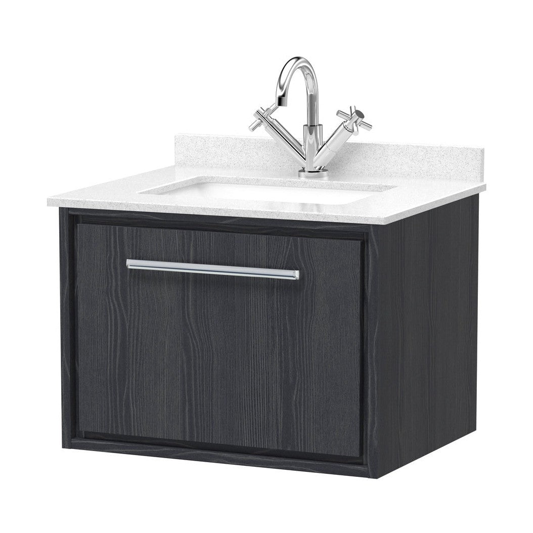 Hudson Reed Lille 600mm Wall Hung Single Drawer Vanity With Marble Worktop Basin Contemp Graphite Grey Woodgrain MFC Textured Woodgrain,vitreous China 509x620x470mm - JJ Building Materials