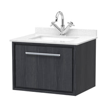 Hudson Reed Lille 600mm Wall Hung Single Drawer Vanity With Marble Worktop Basin Contemp Graphite Grey Woodgrain MFC Textured Woodgrain,vitreous China 509x620x470mm - JJ Building Materials