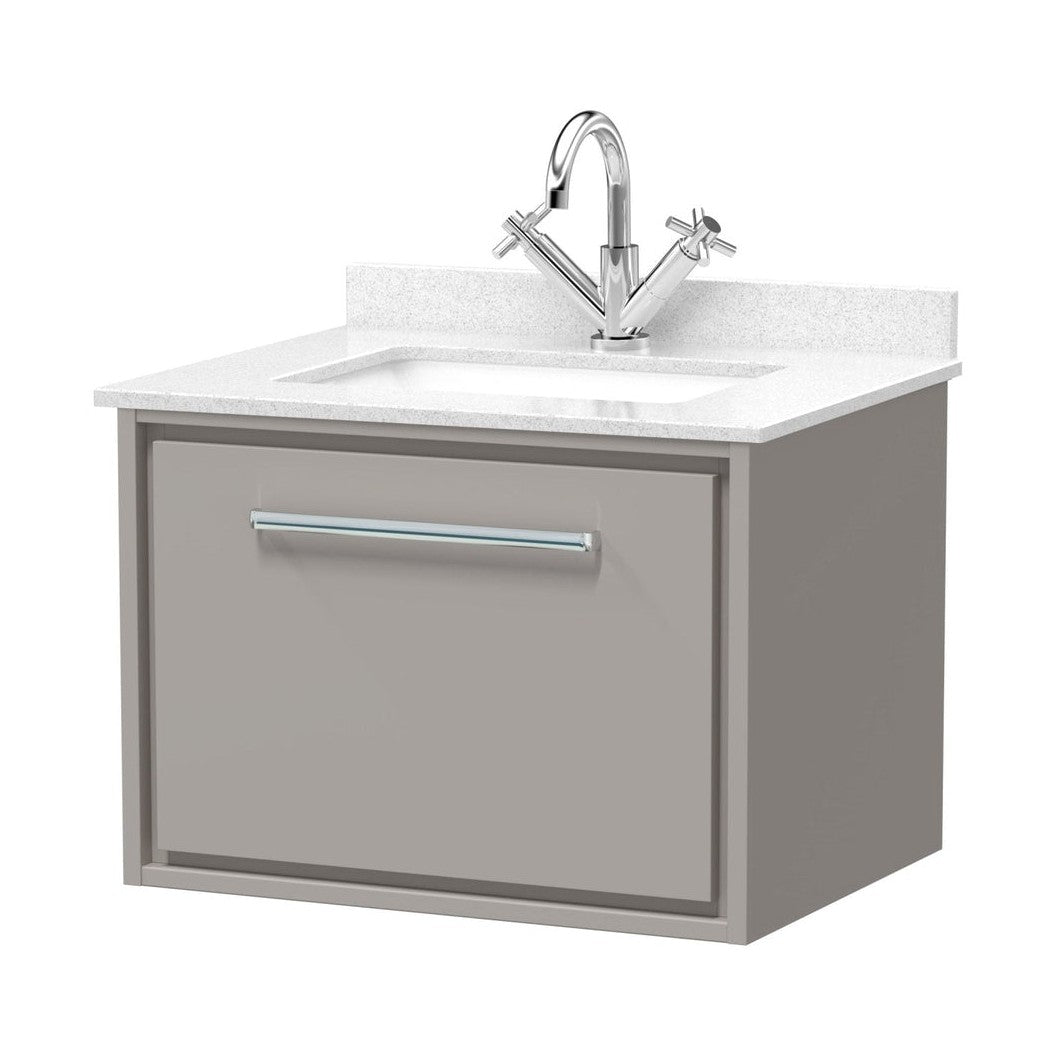 Hudson Reed Lille 600mm Wall Hung Single Drawer Vanity With Marble Worktop Basin Contemp Pebble Grey MFC Smooth Matt,vitreous China 509x620x470mm - JJ Building Materials