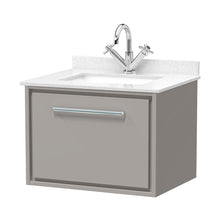 Hudson Reed Lille 600mm Wall Hung Single Drawer Vanity With Marble Worktop Basin Contemp Pebble Grey MFC Smooth Matt,vitreous China 509x620x470mm - JJ Building Materials