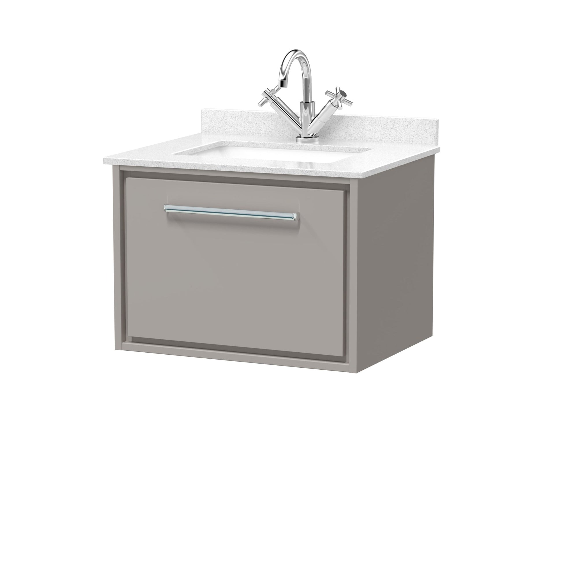 Hudson Reed Lille 600mm Wall Hung Single Drawer Vanity With Marble Worktop Basin Contemp Pebble Grey MFC Smooth Matt,vitreous China 509x620x470mm - JJ Building Materials