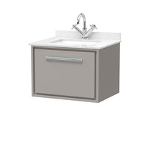 Hudson Reed Lille 600mm Wall Hung Single Drawer Vanity With Marble Worktop Basin Contemp Pebble Grey MFC Smooth Matt,vitreous China 509x620x470mm - JJ Building Materials