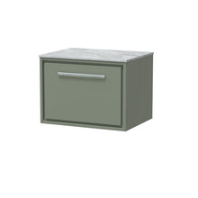 Hudson Reed Lille 600mm Wall Hung Single Drawer Vanity With Marble Worktop Contemp Fern Green MFC Smooth Matt,natural Marble 449x610x460mm - LIL3122GMT - JJ Building Materials