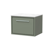 Hudson Reed Lille 600mm Wall Hung Single Drawer Vanity With Marble Worktop Contemp Fern Green MFC Smooth Matt,natural Marble 449x610x460mm - LIL3122WMT - JJ Building Materials