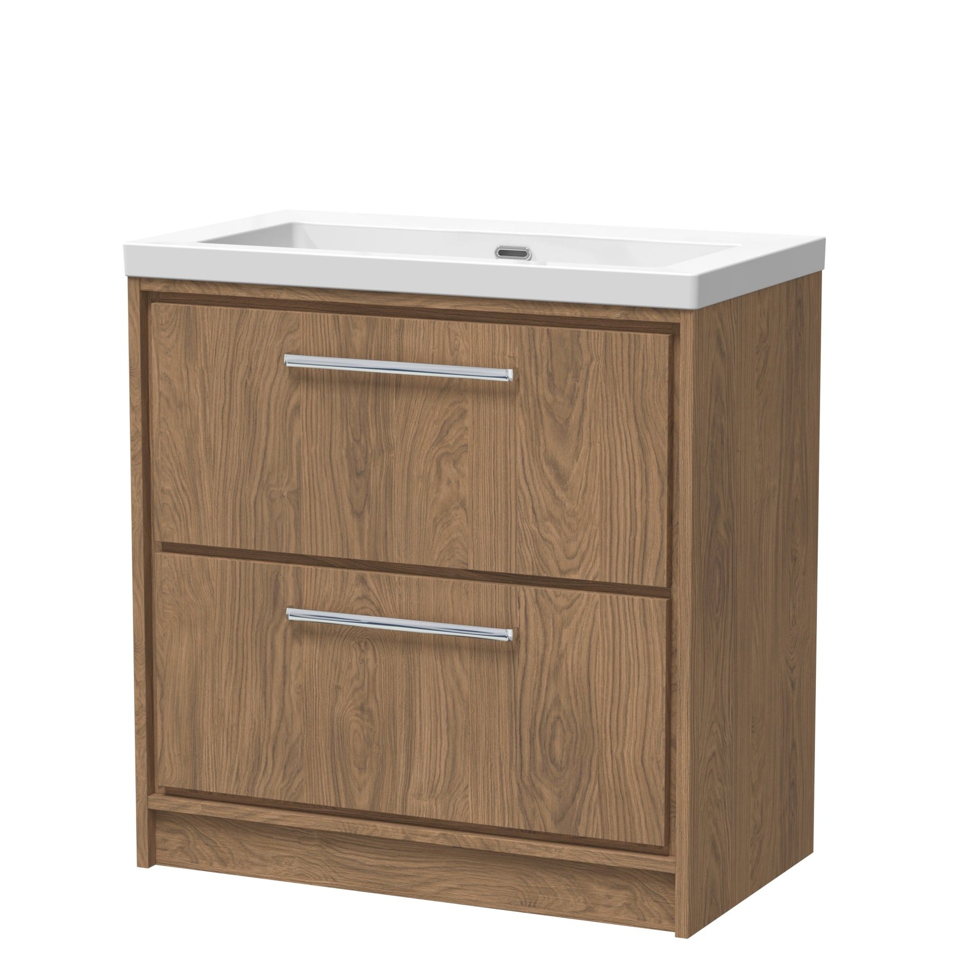 Hudson Reed Lille 800mm Floor Standing 2 - drawer Vanity With Basin - 0 Tap Hole Contemp Antique Oak Fireclay,MFC Textured Woodgrain 845x813x462mm - JJ Building Materials