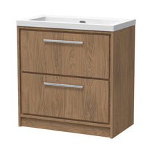 Hudson Reed Lille 800mm Floor Standing 2-drawer Vanity With Basin - 0 Tap Hole Contemp Antique Oak Fireclay,MFC Textured Woodgrain 845x813x462mm - JJ Building Materials