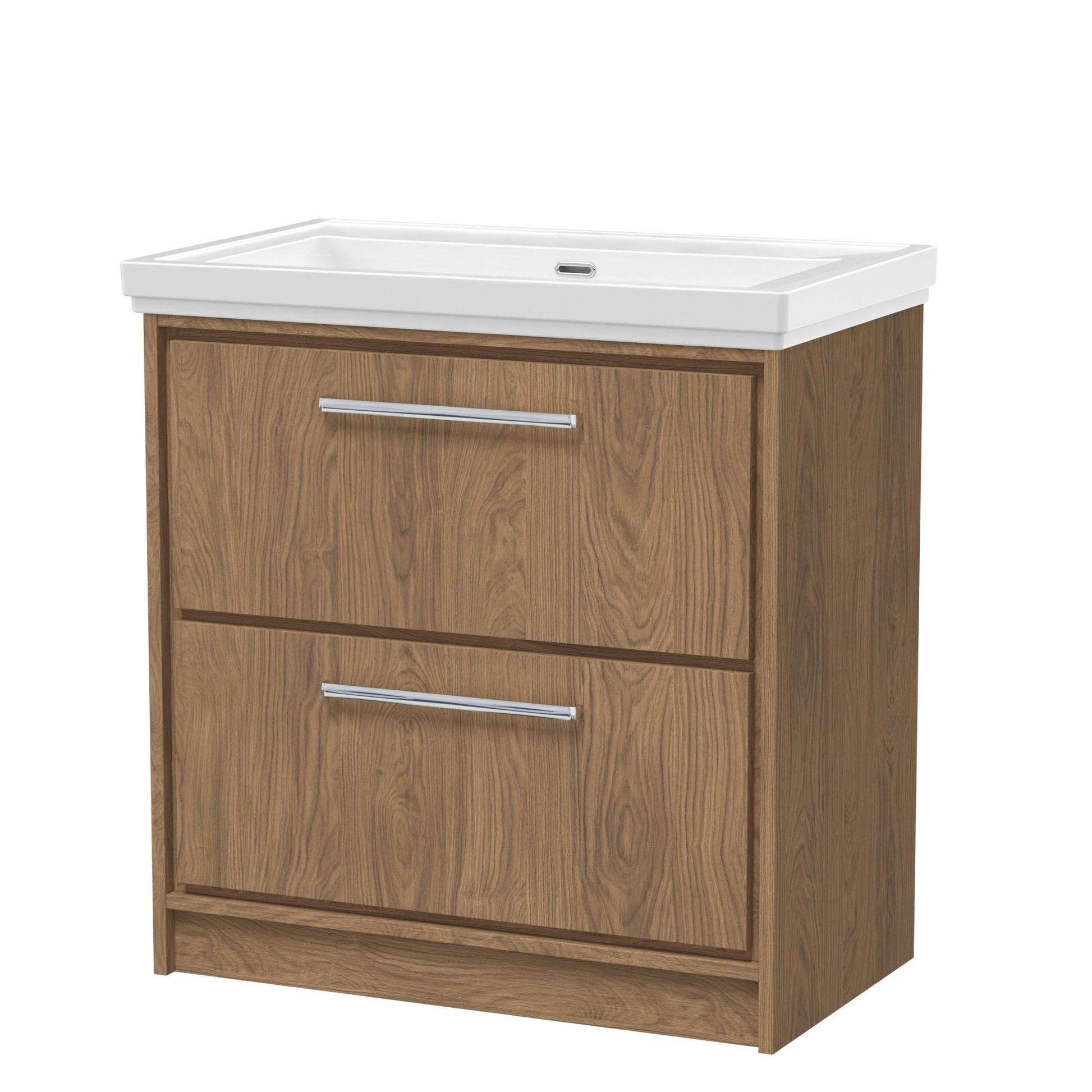 Hudson Reed Lille 800mm Floor Standing 2 - drawer Vanity With Basin - 0 Tap Hole Contemp Antique Oak Fireclay,MFC Textured Woodgrain 867x830x471mm - JJ Building Materials
