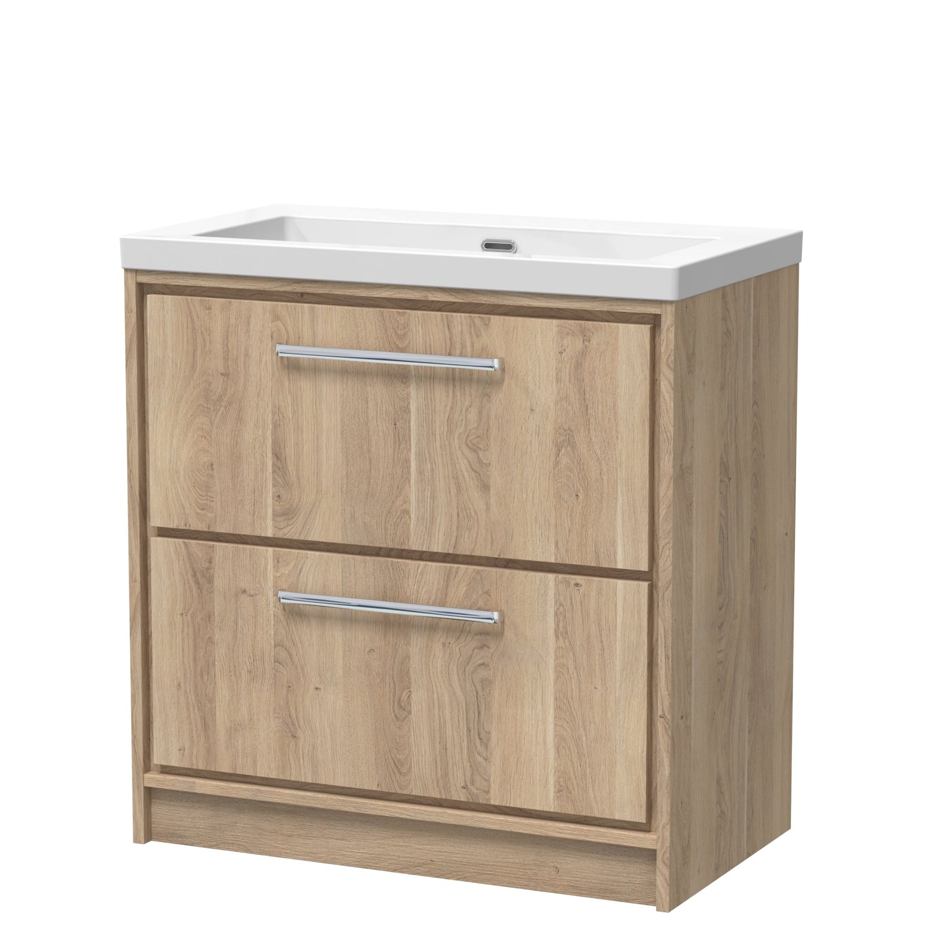 Hudson Reed Lille 800mm Floor Standing 2 - drawer Vanity With Basin - 0 Tap Hole Contemp Bleached Oak Fireclay,MFC Textured Woodgrain 845x813x462mm - JJ Building Materials