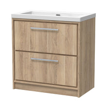 Hudson Reed Lille 800mm Floor Standing 2-drawer Vanity With Basin - 0 Tap Hole Contemp Bleached Oak Fireclay,MFC Textured Woodgrain 845x813x462mm - JJ Building Materials