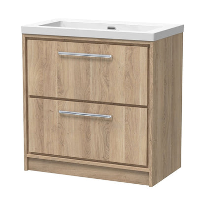Hudson Reed Lille 800mm Floor Standing 2-drawer Vanity With Basin - 0 Tap Hole Contemp Bleached Oak Fireclay,MFC Textured Woodgrain 845x813x462mm - JJ Building Materials