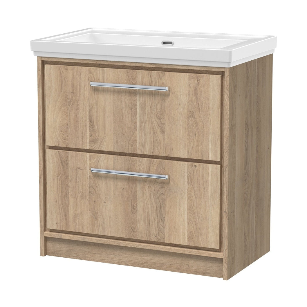 Hudson Reed Lille 800mm Floor Standing 2-drawer Vanity With Basin - 0 Tap Hole Contemp Bleached Oak Fireclay,MFC Textured Woodgrain 867x830x471mm - JJ Building Materials