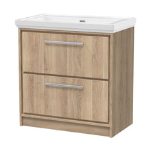 Hudson Reed Lille 800mm Floor Standing 2-drawer Vanity With Basin - 0 Tap Hole Contemp Bleached Oak Fireclay,MFC Textured Woodgrain 867x830x471mm - JJ Building Materials