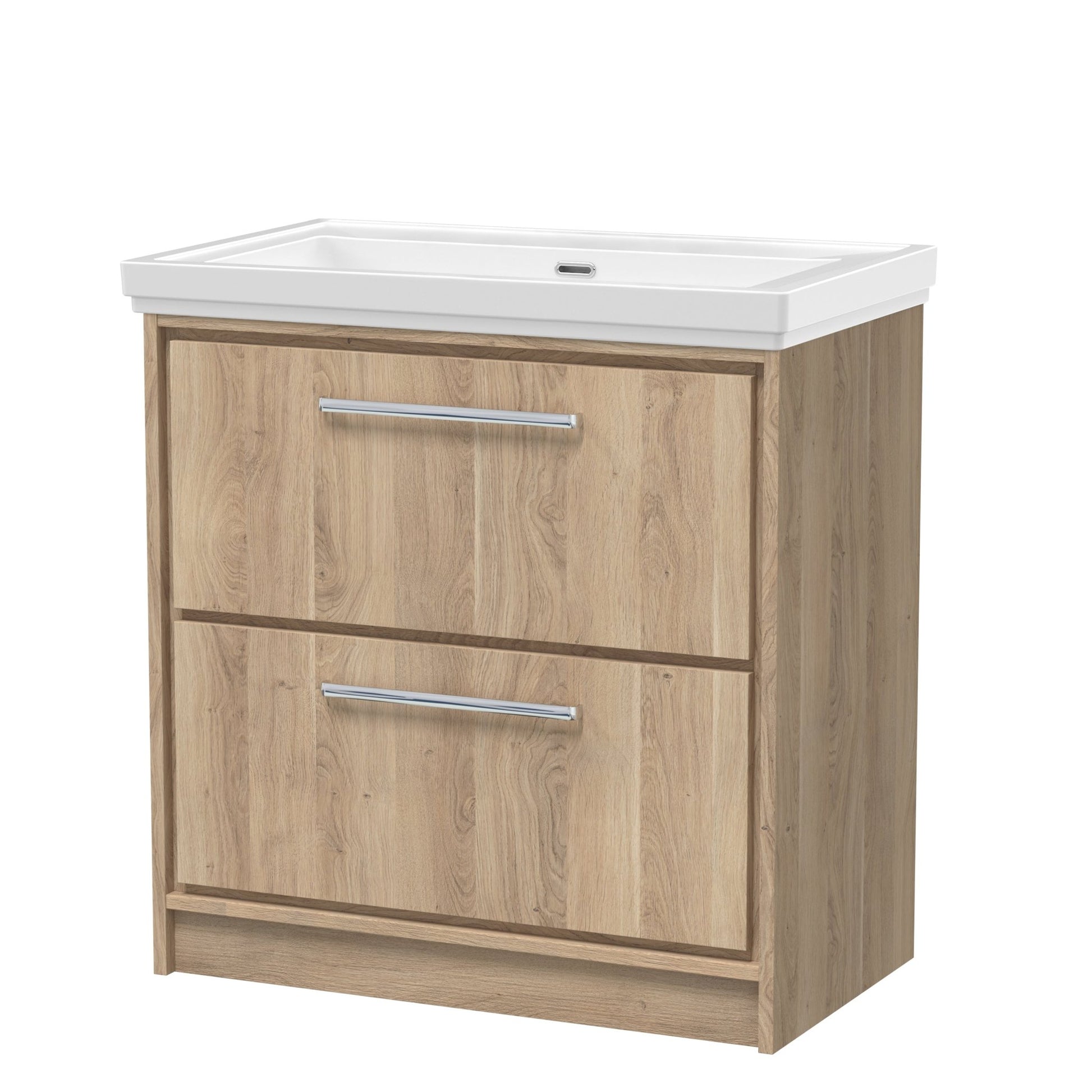 Hudson Reed Lille 800mm Floor Standing 2 - drawer Vanity With Basin - 0 Tap Hole Contemp Bleached Oak Fireclay,MFC Textured Woodgrain 867x830x471mm - JJ Building Materials