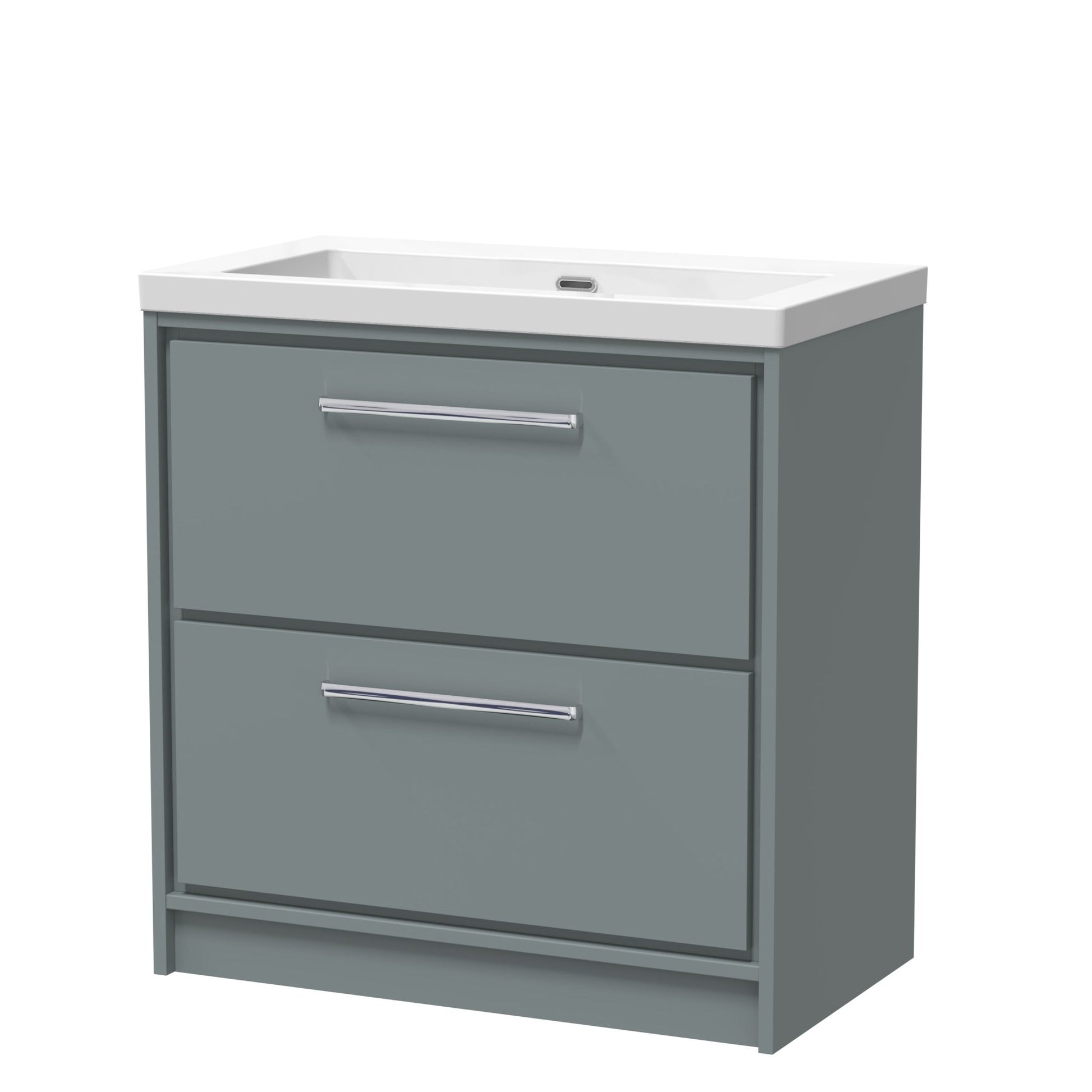 Hudson Reed Lille 800mm Floor Standing 2 - drawer Vanity With Basin - 0 Tap Hole Contemp Coastal Grey Fireclay,MFC Smooth Matt 845x813x462mm - JJ Building Materials