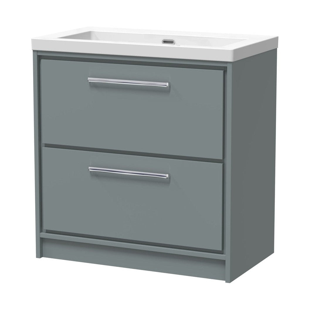 Hudson Reed Lille 800mm Floor Standing 2-drawer Vanity With Basin - 0 Tap Hole Contemp Coastal Grey Fireclay,MFC Smooth Matt 845x813x462mm - JJ Building Materials