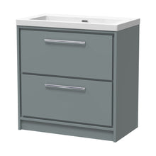 Hudson Reed Lille 800mm Floor Standing 2-drawer Vanity With Basin - 0 Tap Hole Contemp Coastal Grey Fireclay,MFC Smooth Matt 845x813x462mm - JJ Building Materials