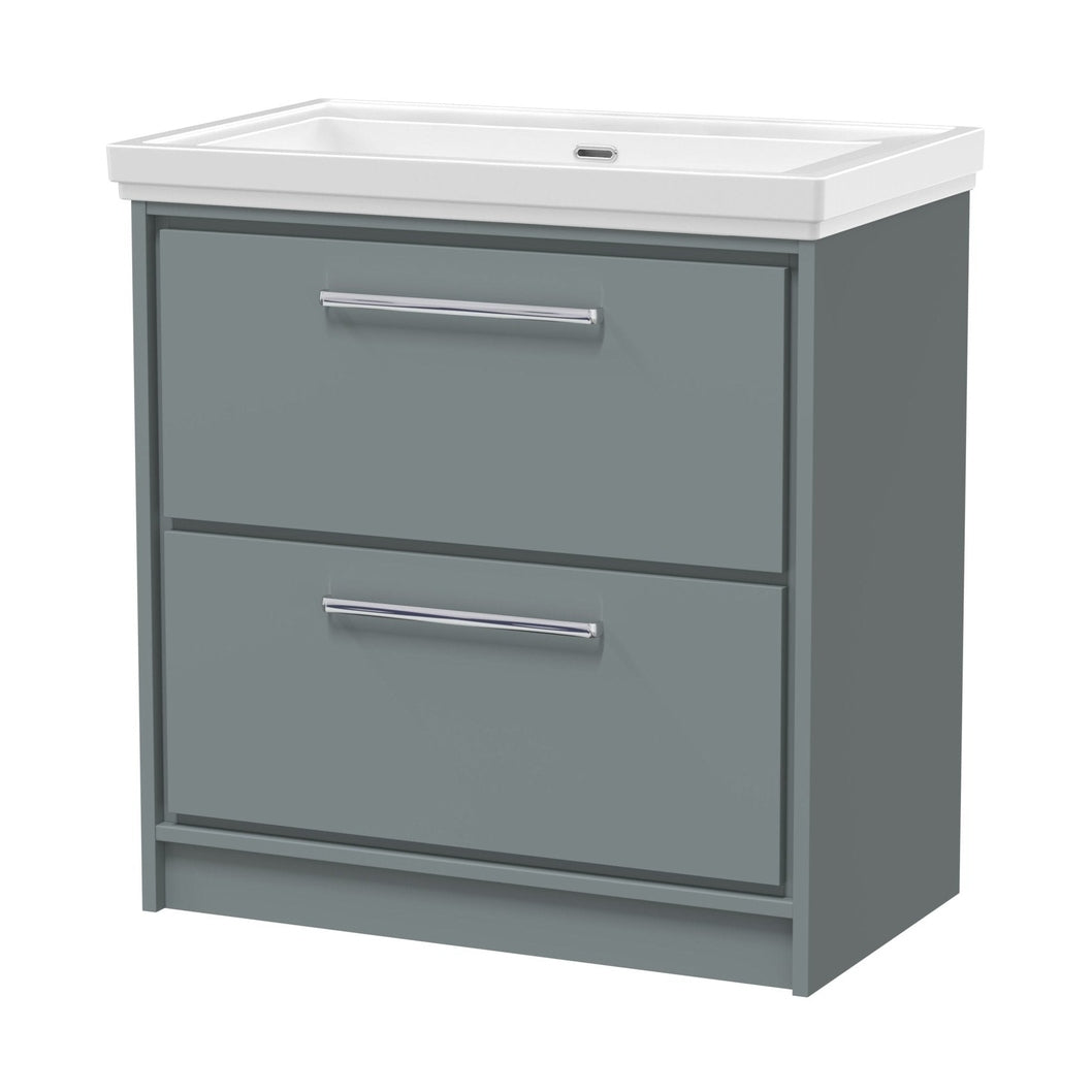 Hudson Reed Lille 800mm Floor Standing 2-drawer Vanity With Basin - 0 Tap Hole Contemp Coastal Grey Fireclay,MFC Smooth Matt 867x830x471mm - JJ Building Materials