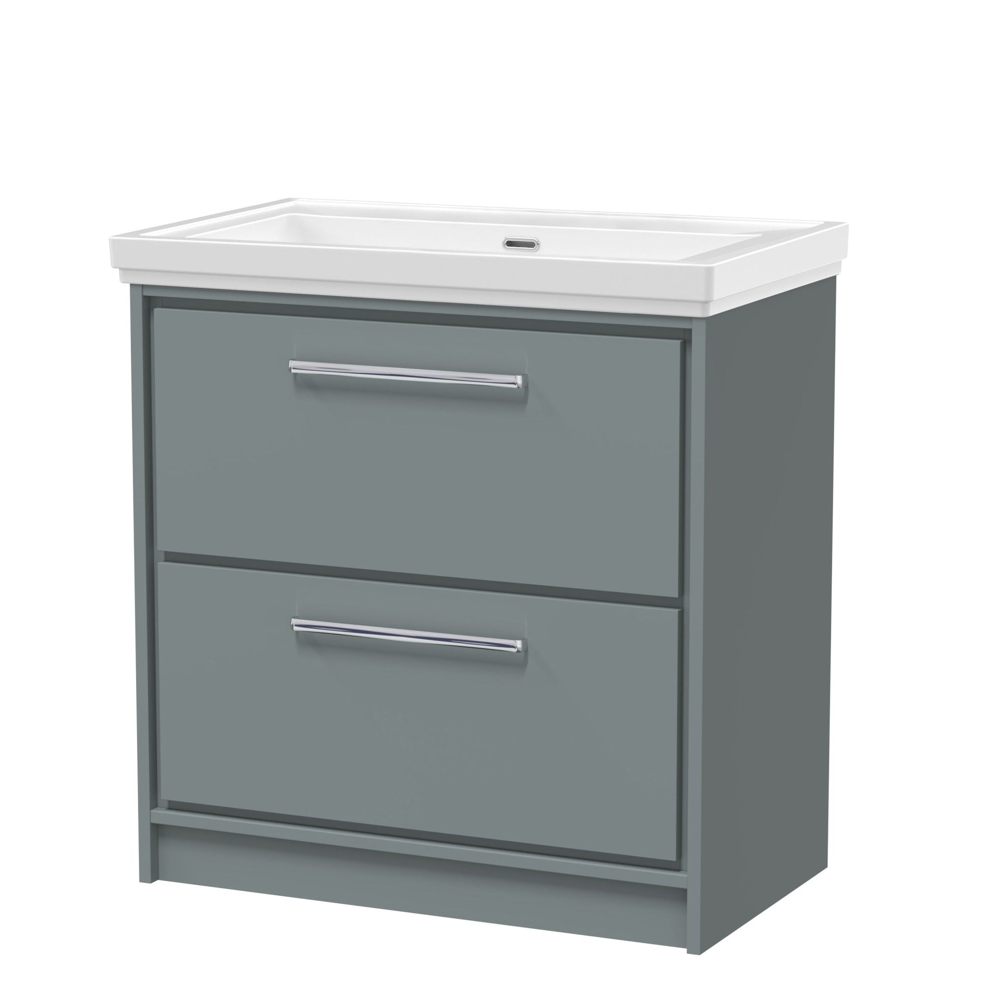 Hudson Reed Lille 800mm Floor Standing 2 - drawer Vanity With Basin - 0 Tap Hole Contemp Coastal Grey Fireclay,MFC Smooth Matt 867x830x471mm - JJ Building Materials