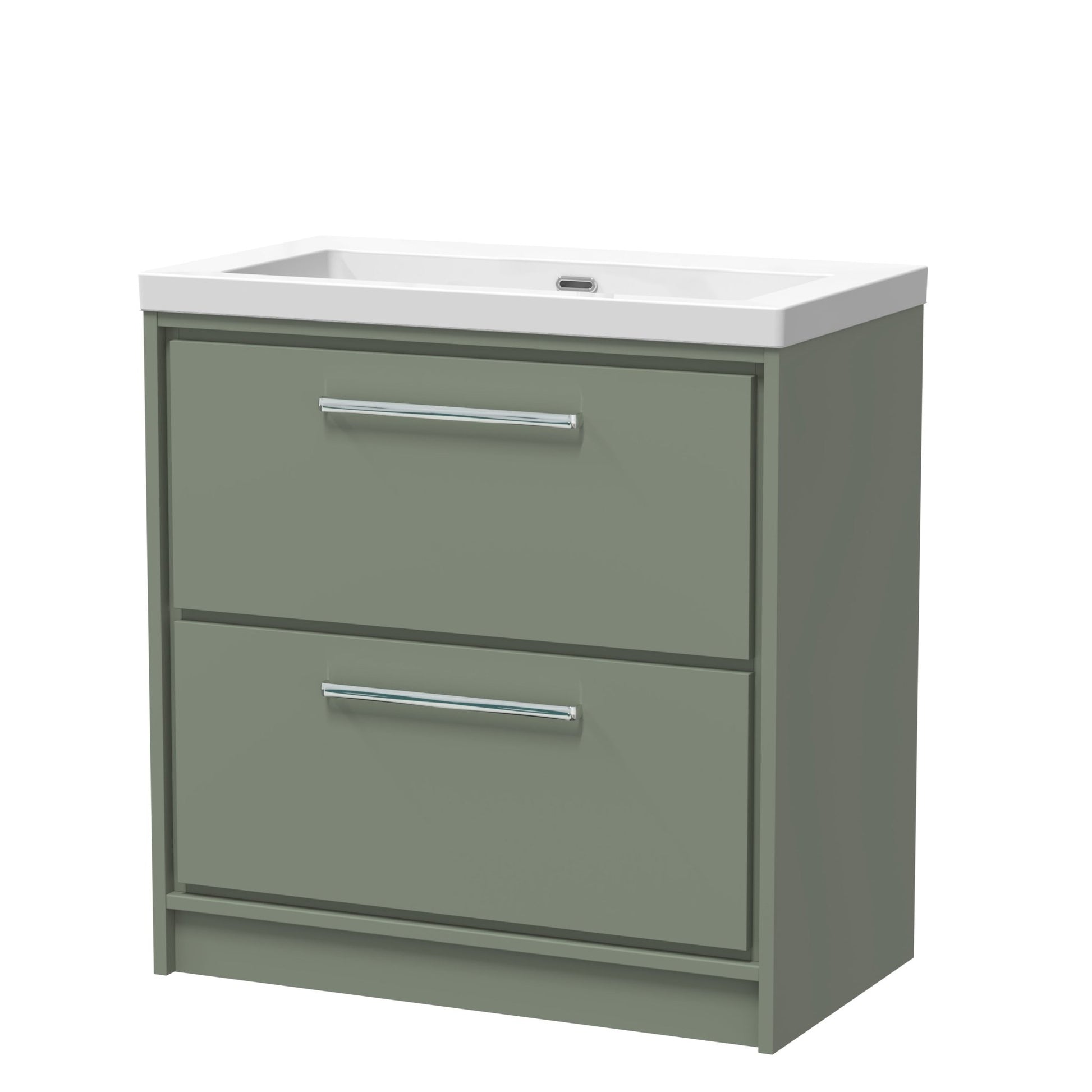 Hudson Reed Lille 800mm Floor Standing 2 - drawer Vanity With Basin - 0 Tap Hole Contemp Fern Green Fireclay,MFC Smooth Matt 845x813x462mm - JJ Building Materials
