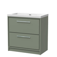 Hudson Reed Lille 800mm Floor Standing 2 - drawer Vanity With Basin - 0 Tap Hole Contemp Fern Green Fireclay,MFC Smooth Matt 845x813x462mm - JJ Building Materials